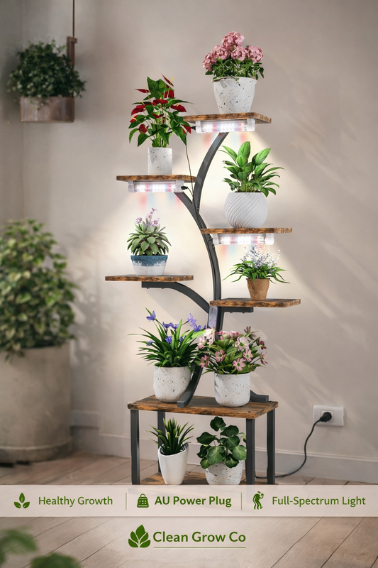 Vintage Plant Holder with LED Grow Lights Tall Multilayer Flower Stand Rack